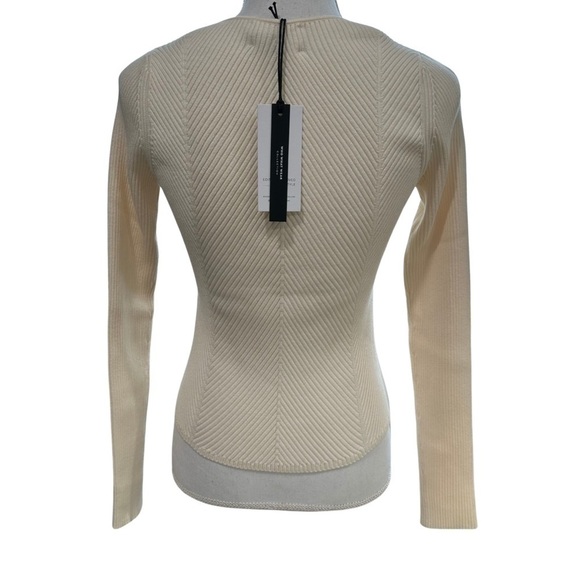 Who What Wear Collection Anneliese Herringbone Long Sleeve Top Ivory SZ M NWT - Picture 6 of 8